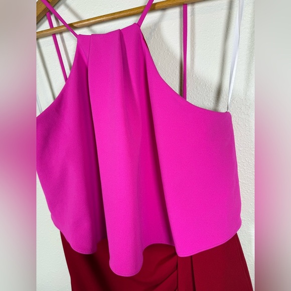 Betsy & Adam Pink and Red Faux Wrap Dress Halter Size 8 Knee Length - Picture 4 of 10